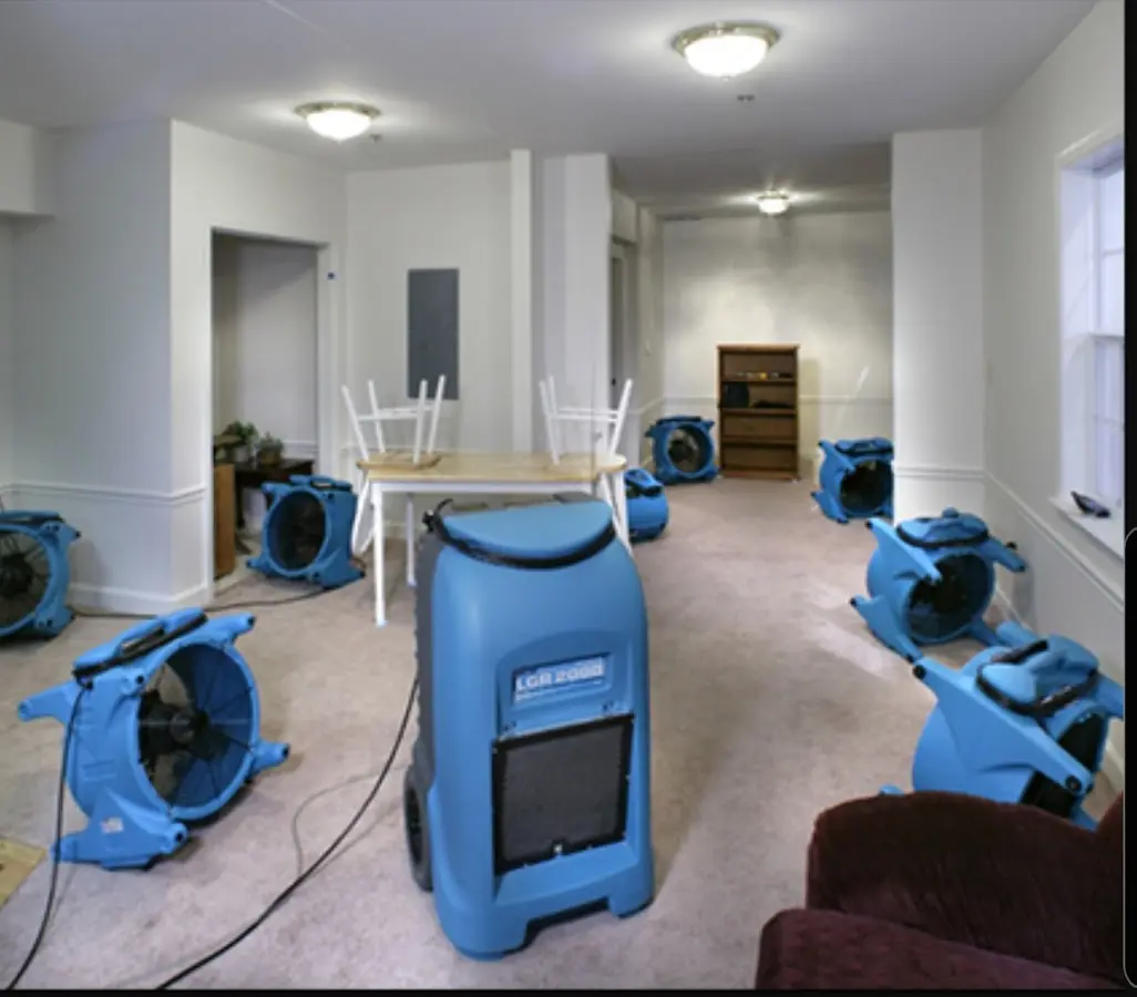 Air movers and dehumidifier setup for Water Damage Restoration in Canandaigua